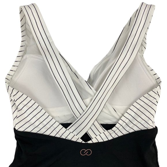 CALIA by Carrie Underwood Black & White Stripe Cross Back One Piece Swimsuit 4 - Picture 5 of 9